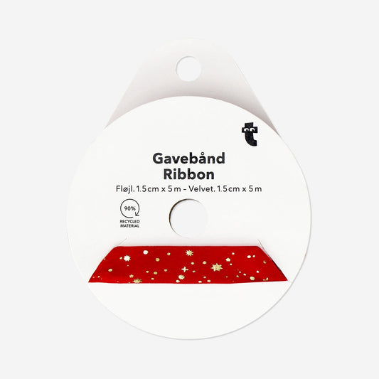 Red velvet ribbon with gold dots - 5 m