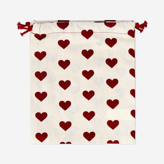 Reusable cotton gift bags with hearts - 2 pcs