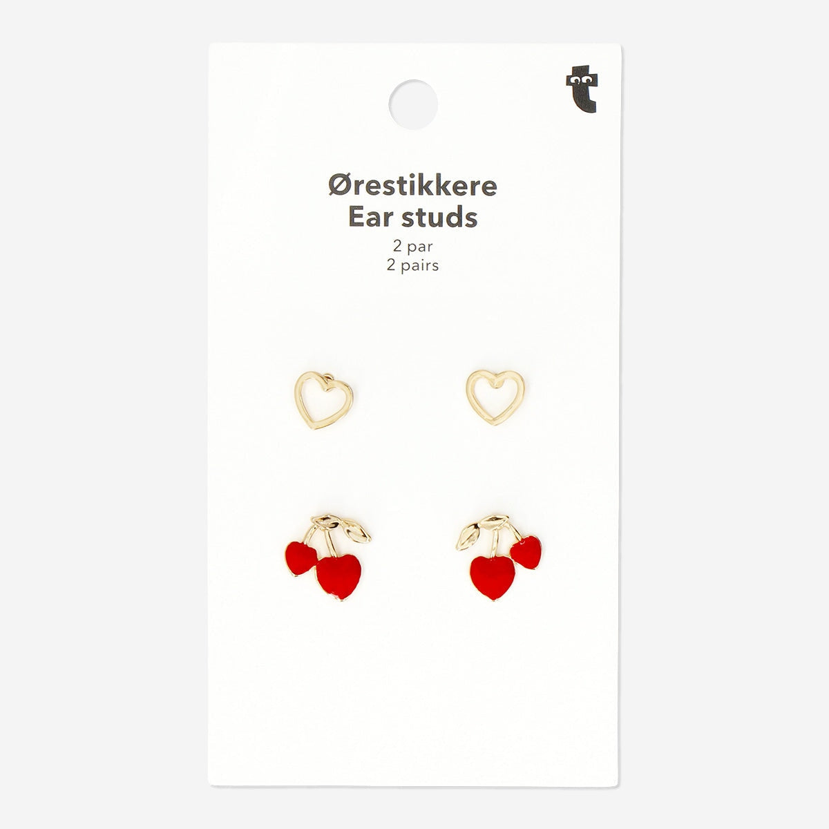 Set of cherry and heart ear studs - 2 pcs Personal care Flying Tiger Copenhagen 