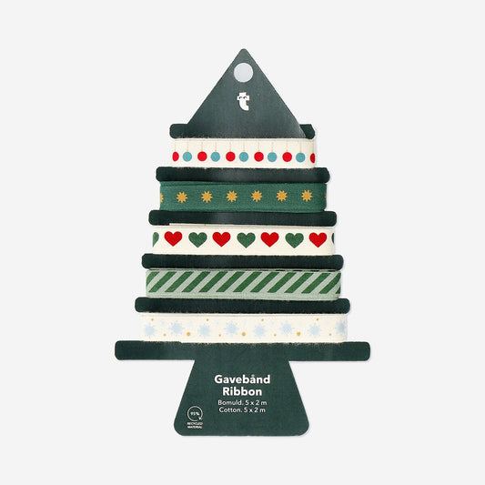 Set of cotton ribbon with Christmas pattern - 5 pcs