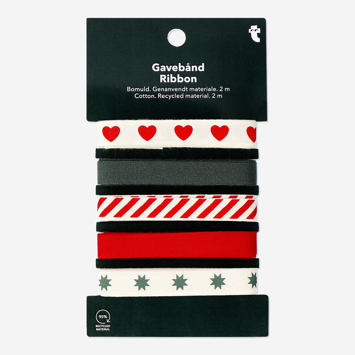 Set of cotton ribbon with hearts and candy cane pattern - 5 pcs Party Flying Tiger Copenhagen 