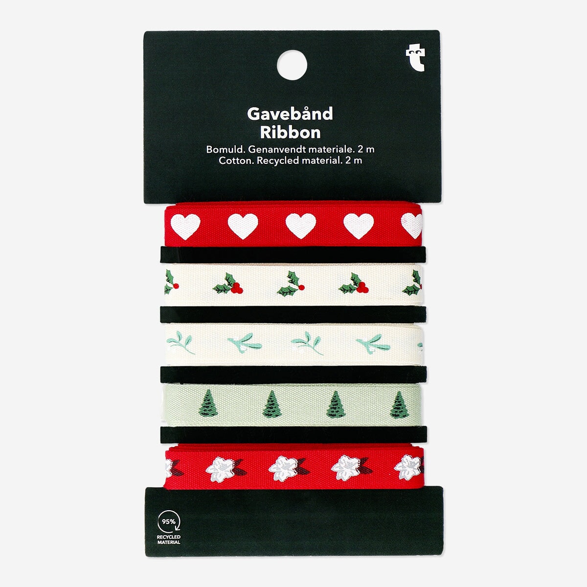 Set of Cotton Ribbon with Hollies and Christmas Trees - 5 pcs Party Flying Tiger Copenhagen 