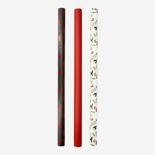 Ensemble de Papier cadeau avec fleurs de Noël - 3 pcs