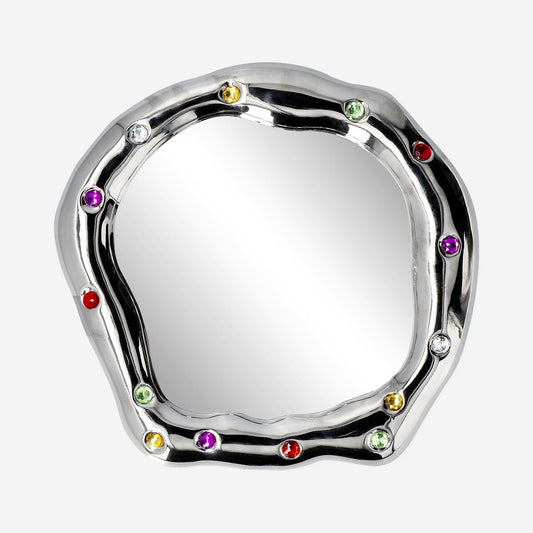 Silver ceramic mirror with gemstones