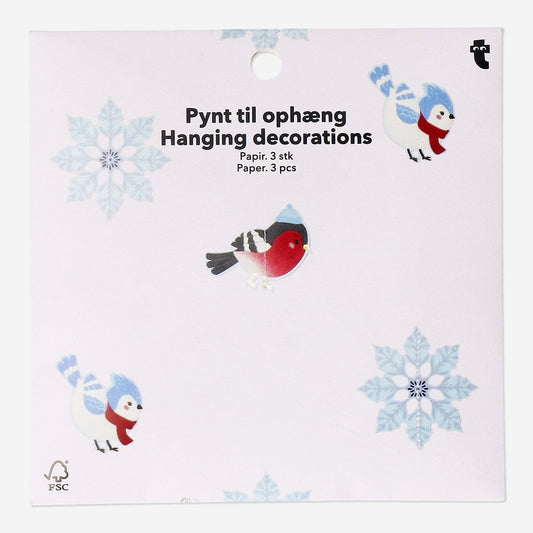 Snowflake and bird hanging decorations - 3 pcs