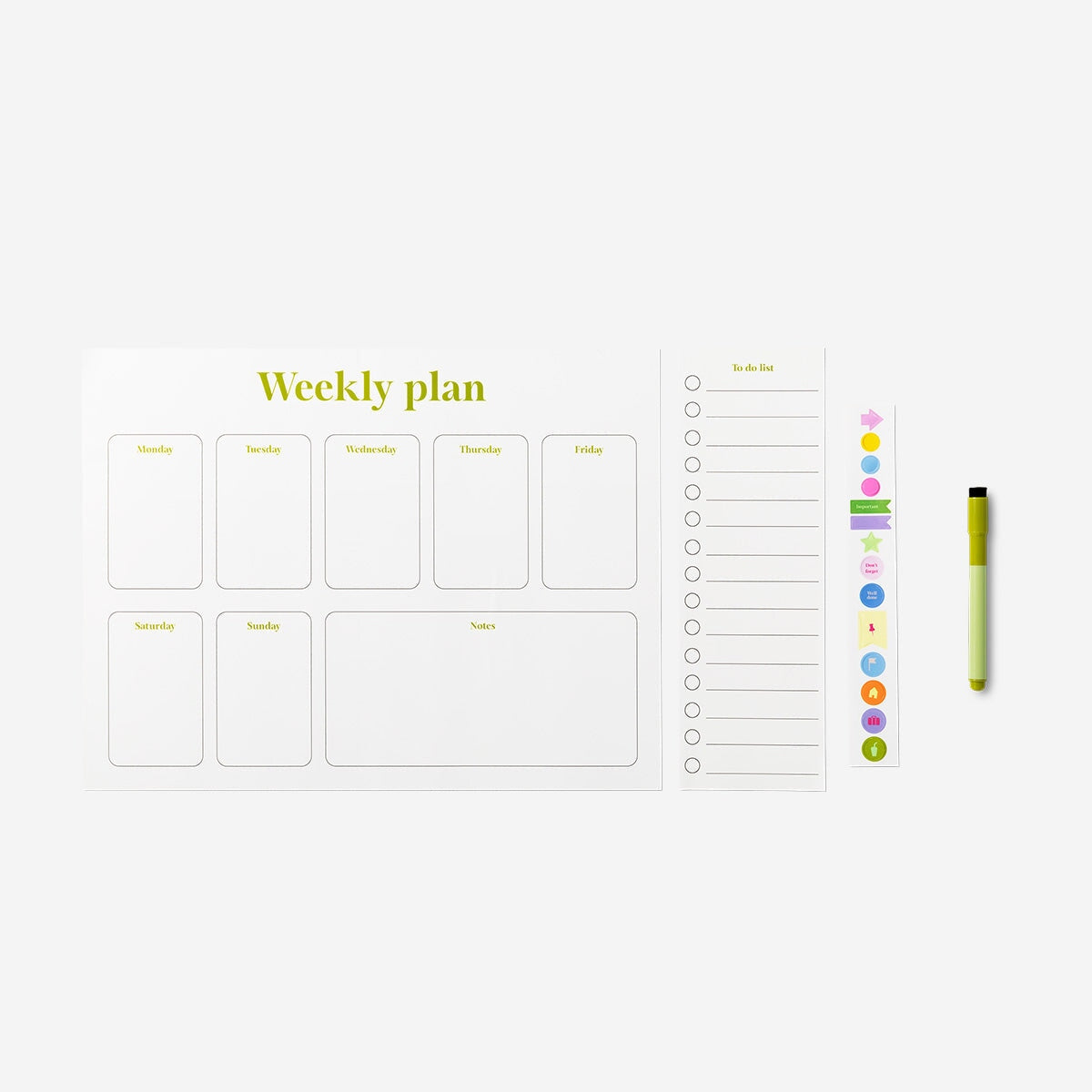 Sticky planner pad with stickers and marker - English Office Flying Tiger Copenhagen 