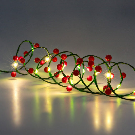 Guirlande lumineuse avec baies rouges - 220 cm