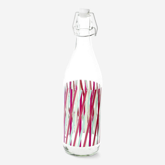 Striped glass bottle. 1 L
