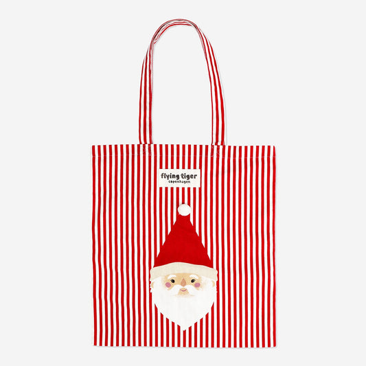 Striped tote bag with santa's face