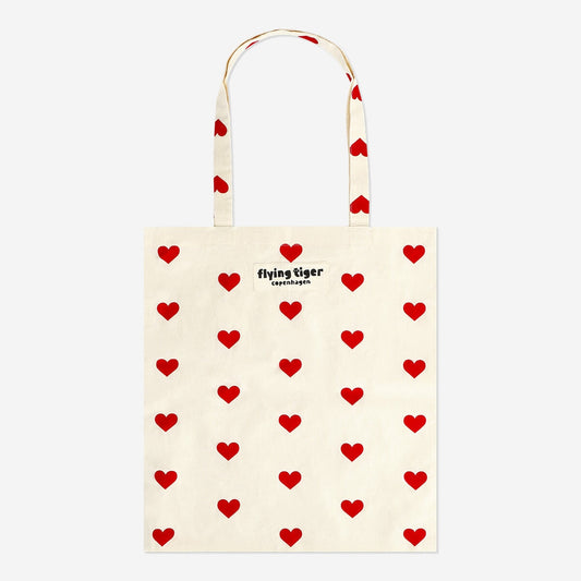 Tote bag with red hearts