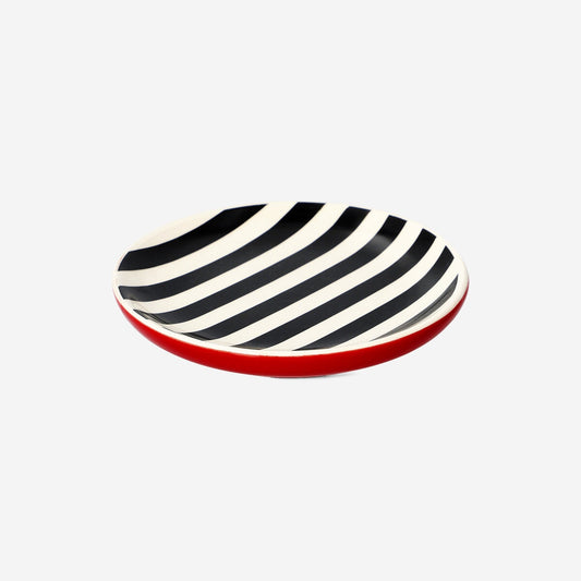 Trinket tray with black and white stripes