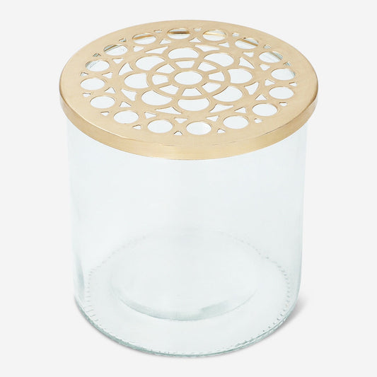 Vase with metal lid with holes