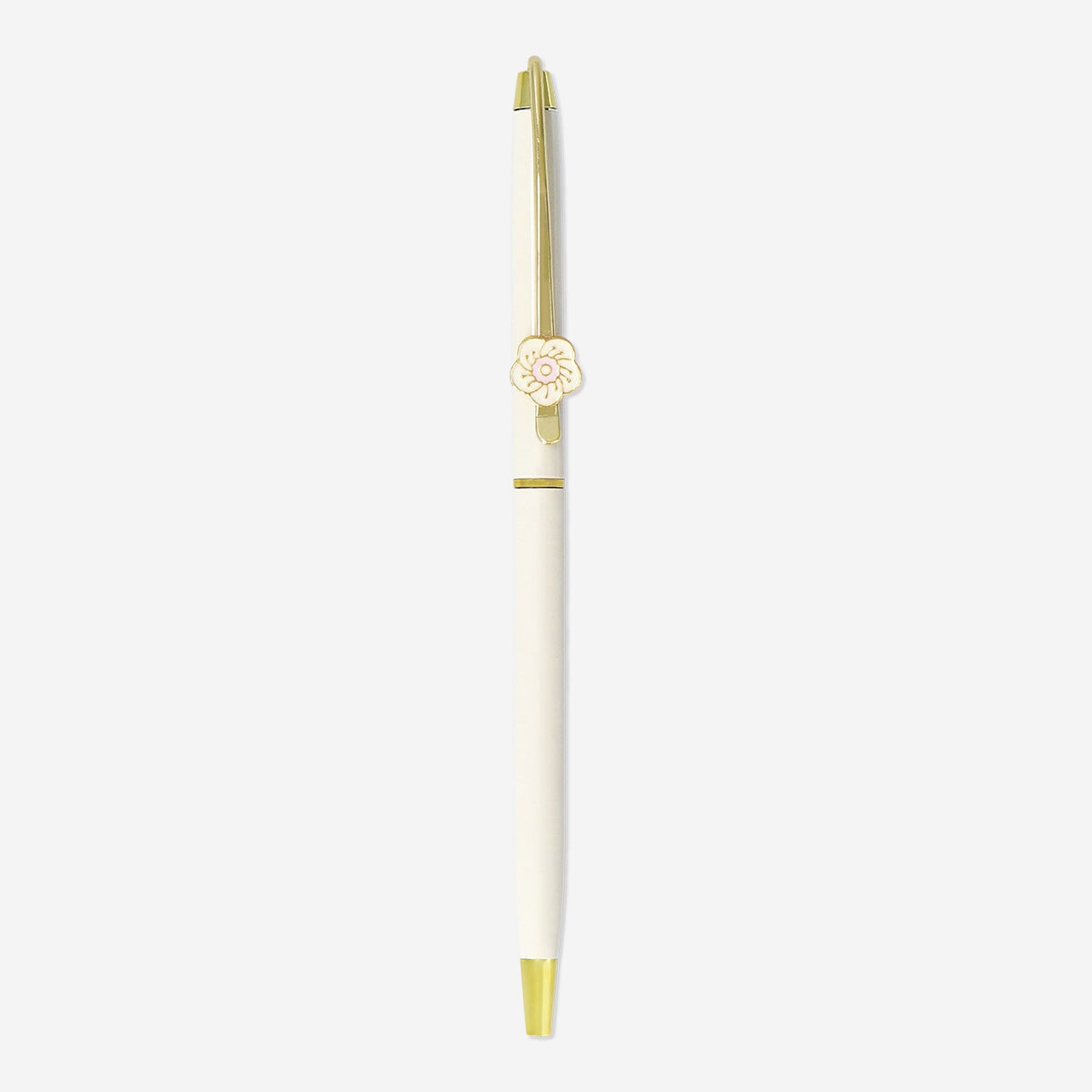 White ballpoint pen with flower decoration Office Flying Tiger Copenhagen 