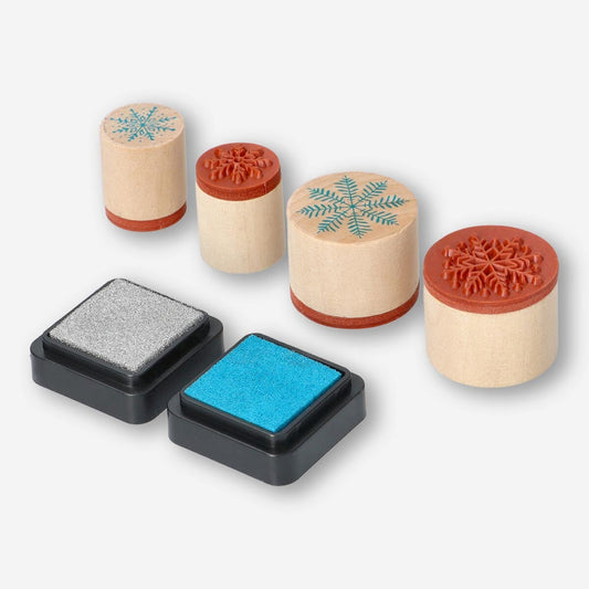 Wooden Christmas stamps with ink pad