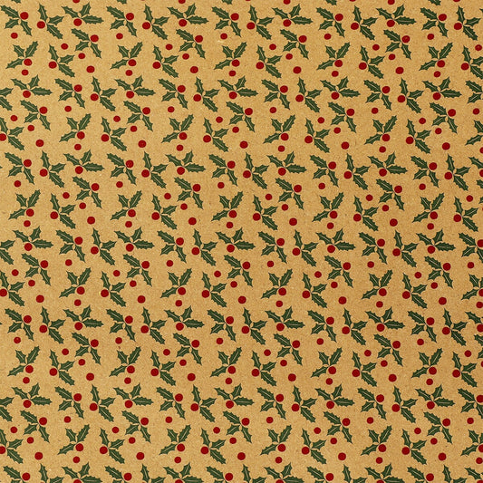 10 m Wrapping paper with Christmas holly pattern