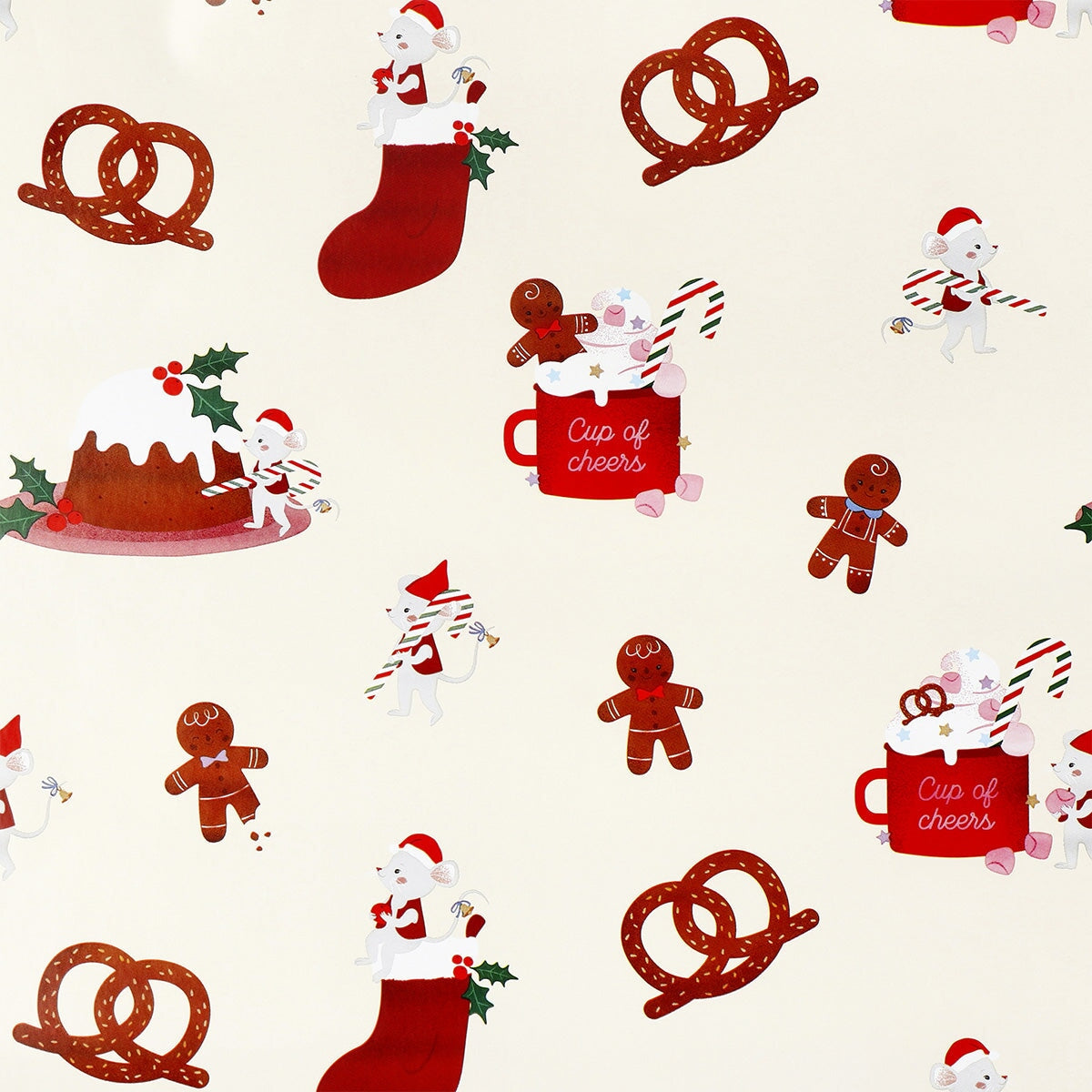 Wrapping Paper with Gingerbread People and Hot Chocolate - 400x70 cm Party Flying Tiger Copenhagen 