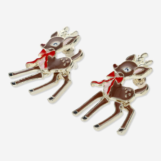 Ear studs as reindeers with dangling legs