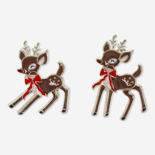 Ear studs as reindeers with dangling legs