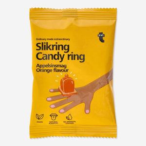 Orange-flavored candy ring from Flying Tiger Copenhagen, featuring a colorful, edible ring with vibrant orange taste.