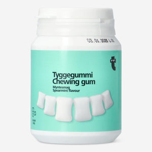 Flying Tiger Copenhagen spearmint chewing gum pack, fresh mint flavor, colorful packaging, and individual gum pieces visible.