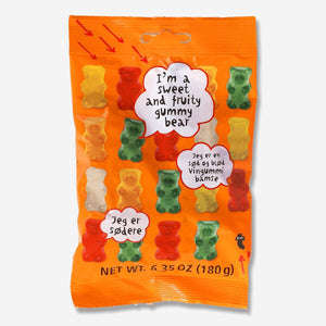 Colorful gummy bears from Flying Tiger Copenhagen, a popular chewy fruit-flavored candy in a bright assortment of shapes and colors.