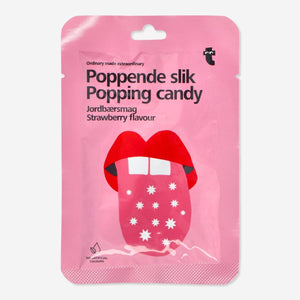 Strawberry-flavored popping candy by Flying Tiger Copenhagen, colorful candy grains ready to pop in your mouth.