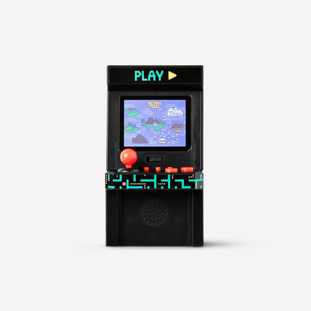 Flying Tiger Copenhagen mini arcade machine gadget with 100 classic games, compact design, and colorful control panel.