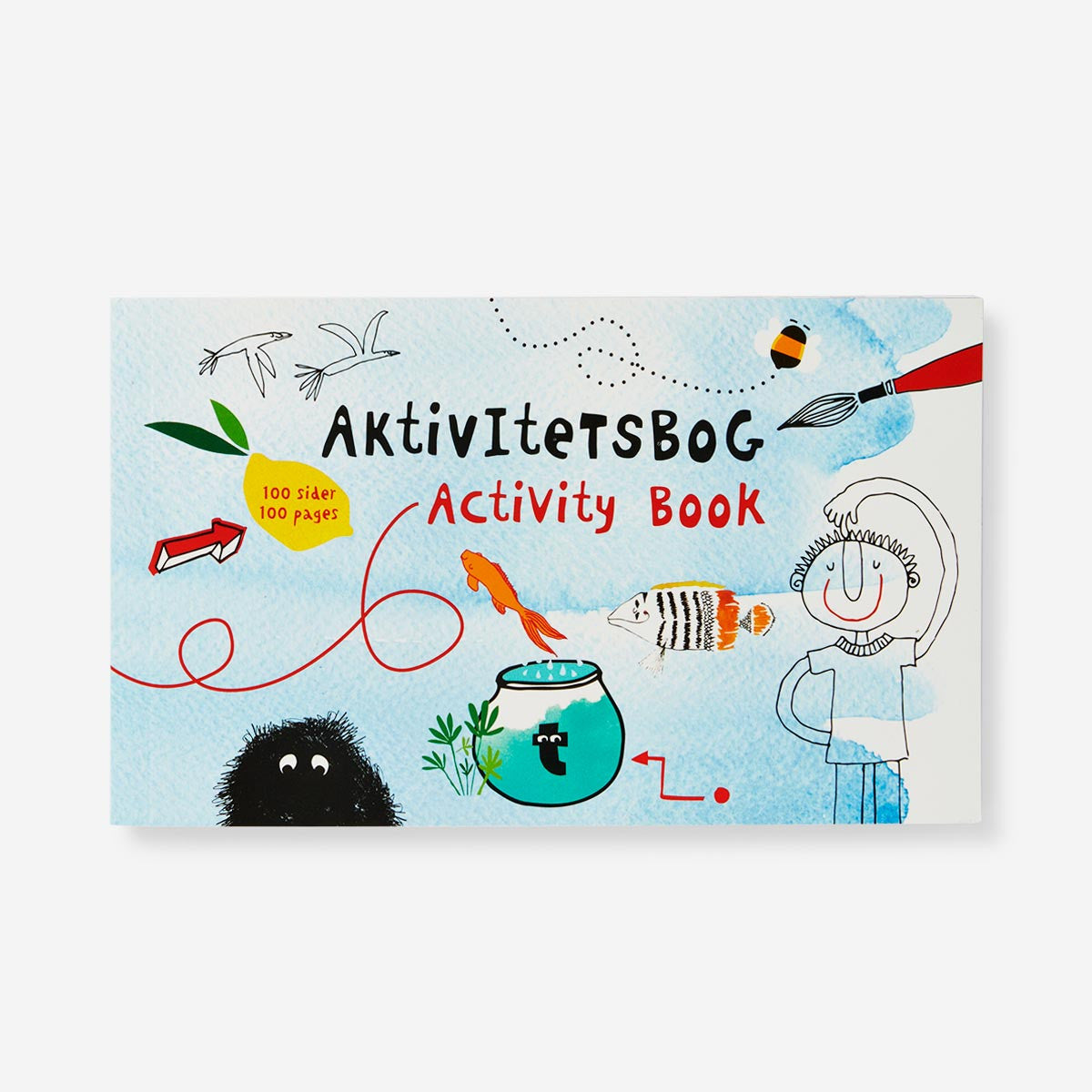 Flying Tiger Copenhagen hobby activity book with 100 pages, featuring colorful illustrations and engaging activities for all ages.