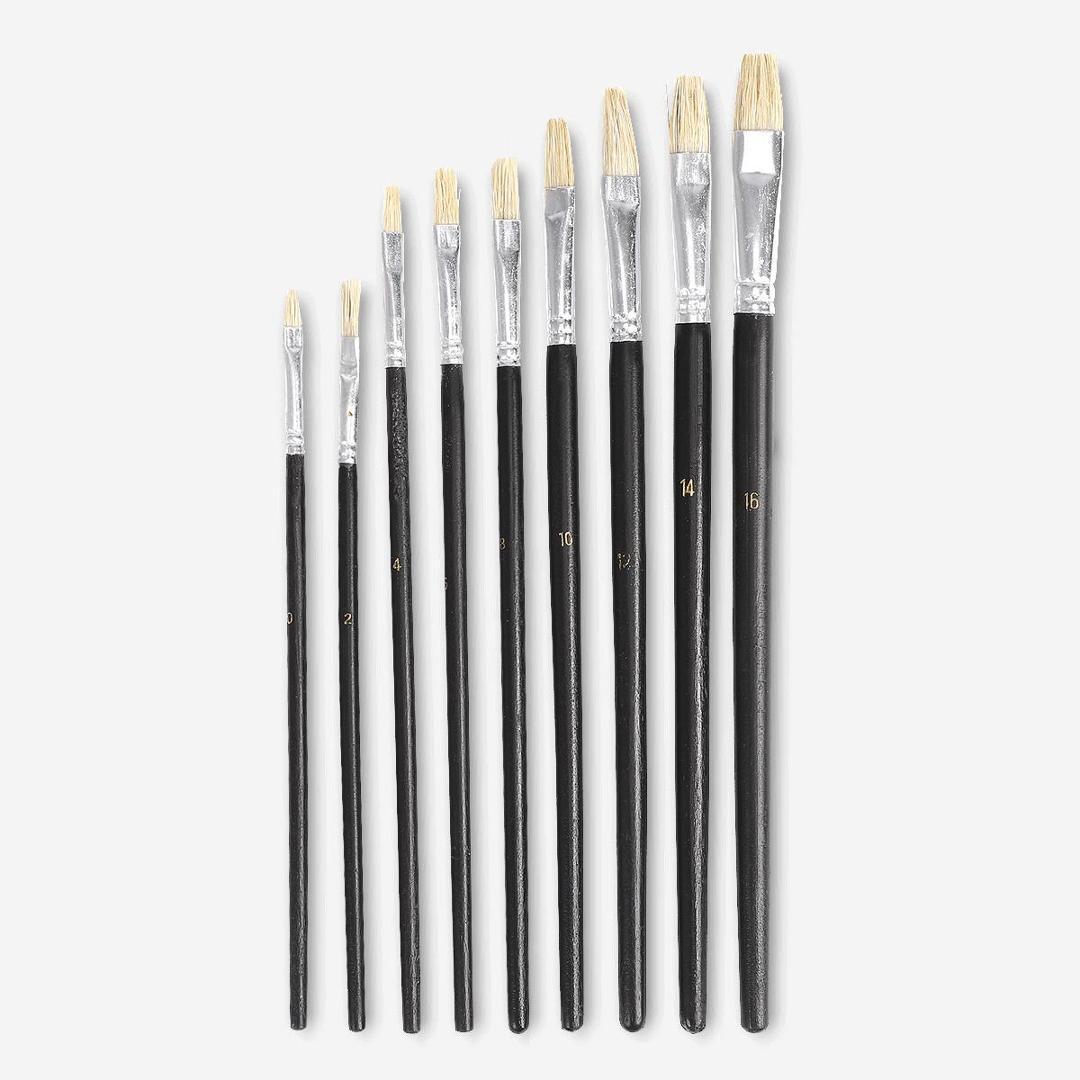 Set of nine black hobby paint brushes from Flying Tiger Copenhagen, various sizes for detailed painting projects.