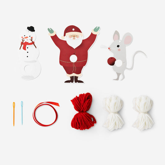 DIY pom pom Kerstdag ornamenten - 3 stuks