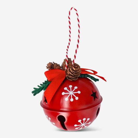 Large red bell with pinecones - 8 cm