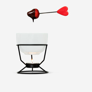 Flying Tiger Copenhagen chocolate fondue set with two forks, ideal for dessert and family gatherings in the kitchen.