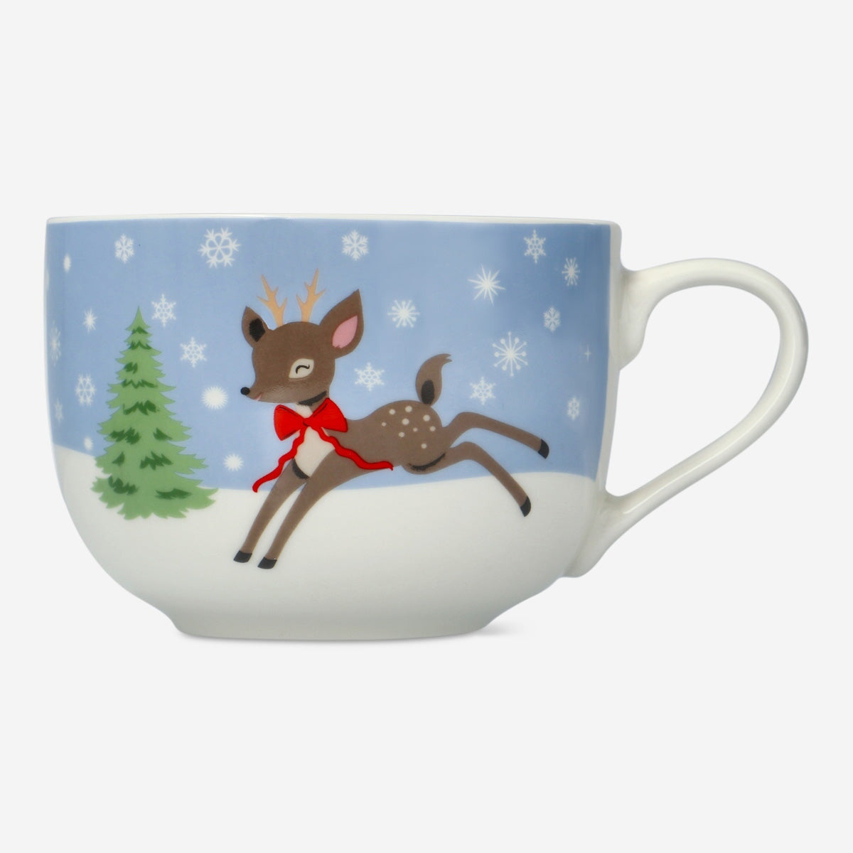Giant Christmas mug in red with festive holiday designs, Flying Tiger Copenhagen kitchenware, 480 ml capacity.