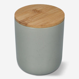 Grey stoneware storage jar for kitchen use, 13 cm, by Flying Tiger Copenhagen, with a smooth, rounded design and lid.