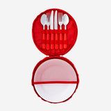 Kitchen picnic set for 2 people by Flying Tiger Copenhagen, includes plates, utensils, and cups for outdoor dining.