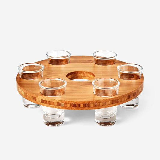 Wooden drink tray with 6 shot glasses