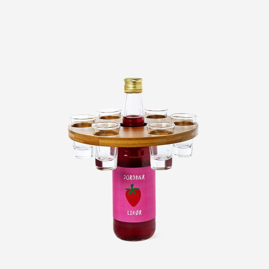 Wooden drink tray with 6 shot glasses