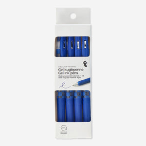 Set of four Flying Tiger Copenhagen gel ink pens for office use, with colorful caps and smooth writing tips.