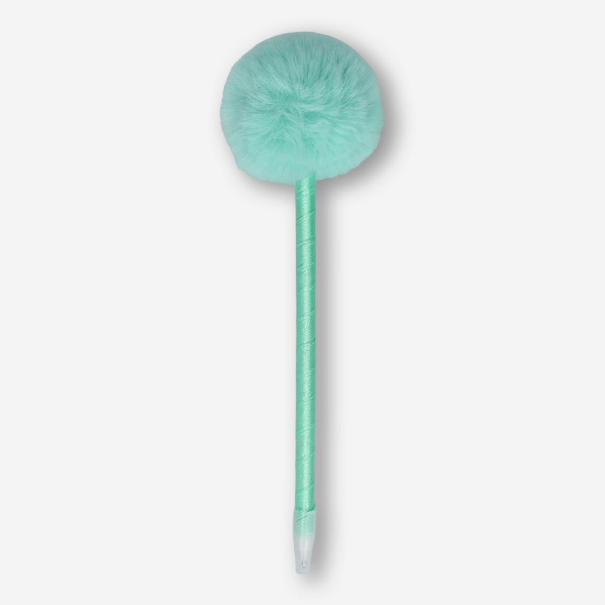 Flying Tiger Copenhagen office pom pom ballpoint pen with colorful pom pom decoration and black ink for writing.