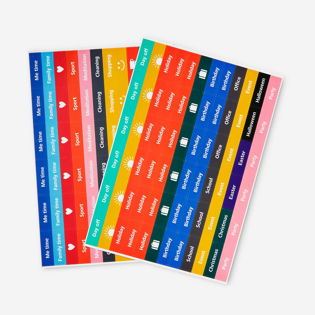 Office stickers by Flying Tiger Copenhagen featuring colorful, playful designs on a white background for decorating desks and notebooks.