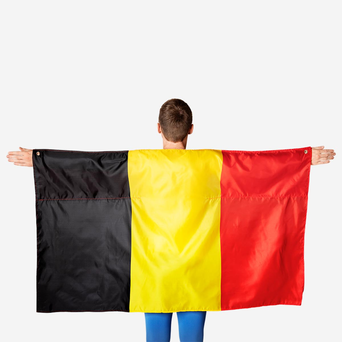 Flying Tiger Copenhagen Belgium flag cape for parties, featuring colorful Belgian flag design on fabric cape.