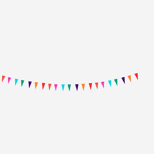 Multi-color flag garland for parties, 10 meters long, from Flying Tiger Copenhagen, featuring vibrant flags for celebration decor.