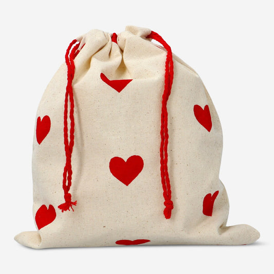 Reusable gift bags with red hearts - 2 pcs