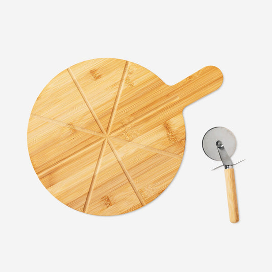 Pizza cutting board. With pizza cutter