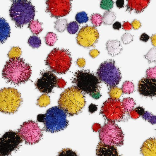 Mistura de pompons festivos multicoloridos - embalagem de 50