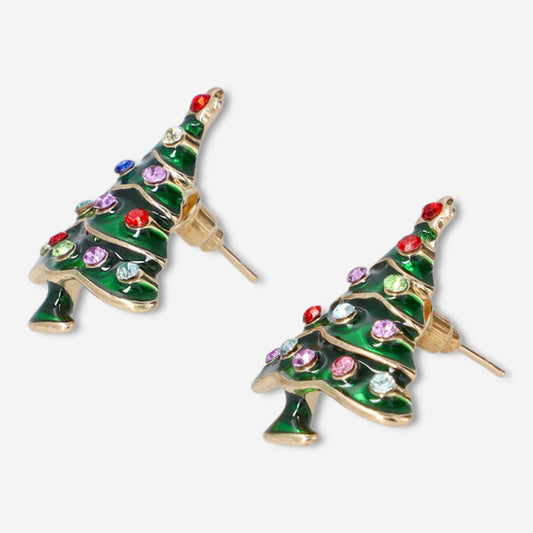 Orecchini con albero di Natale e strass