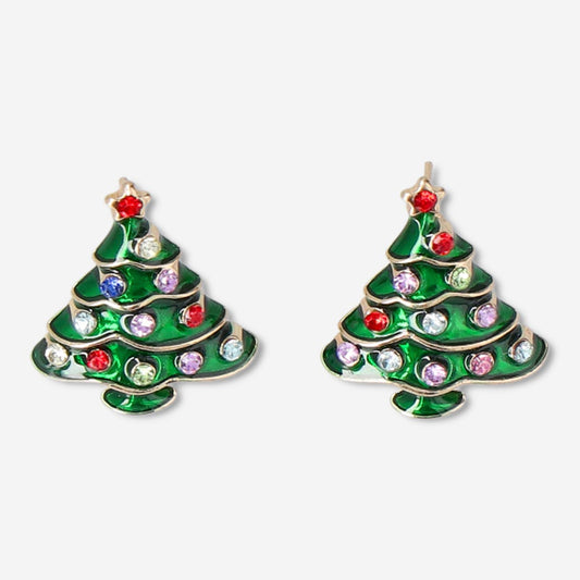 Christmas tree earrings with rhinestones