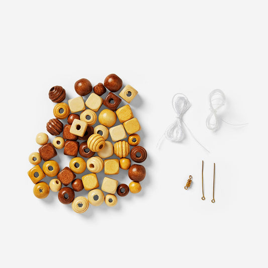 Kit di perline grandi in legno marrone con accessori