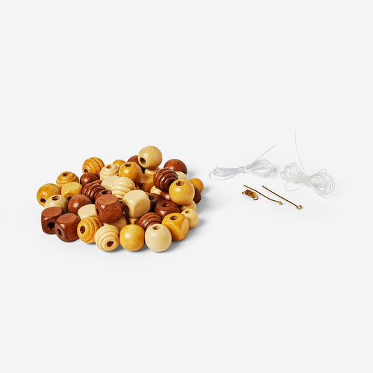 Large brown wooden beads kit with accessories